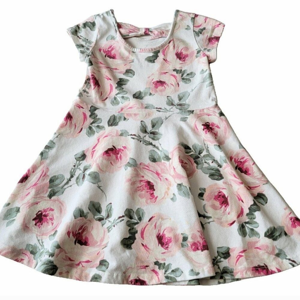 The Children's Place Floral Skaters Dress Short Sleeves Pink Green Sz 4T - Picture 2 of 8